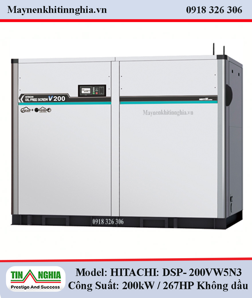Hitachi Dsp Máy nén khí Hitachi không dầu 200kw- 267Hp- DSP200VW5N3, Biến tần, Next III