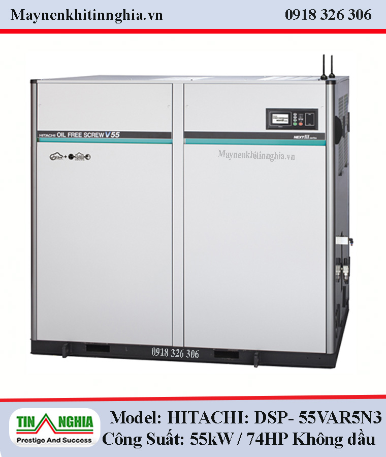 Hitachi Dsp Máy nén khí Hitachi không dầu 55kw -74Hp- DSP-55VAR5N3, Biến tần, Next III